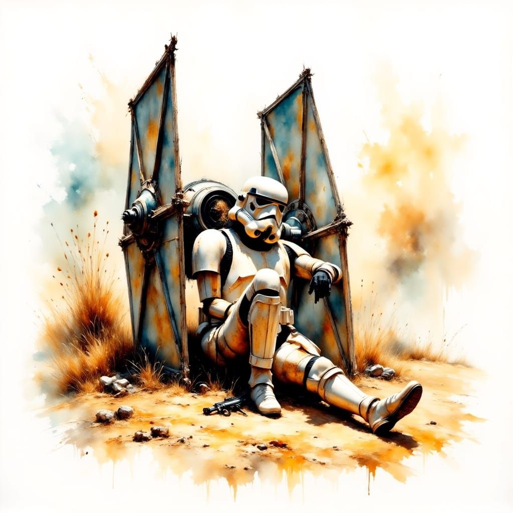 Stormtrooper in Desert Aftermath: Hyperrealistic T-Shirt Des...
