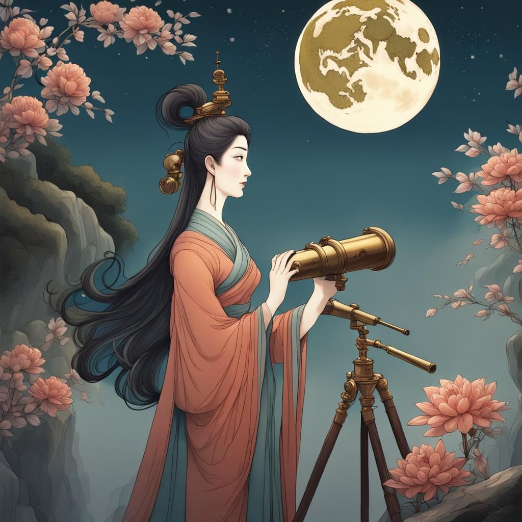 Woman Watching Moon: 8th Century Handscroll Style