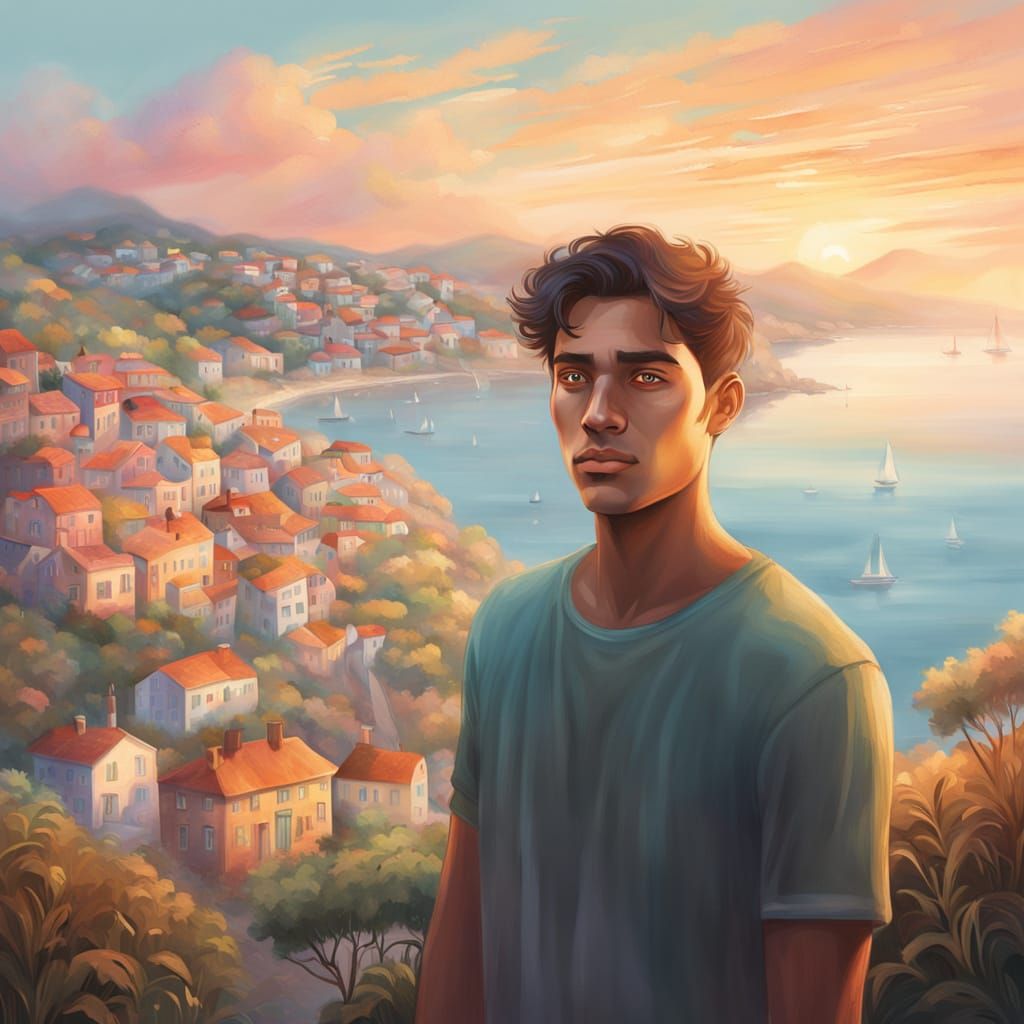 Ethereal Young Man in Coastal Town Portrait