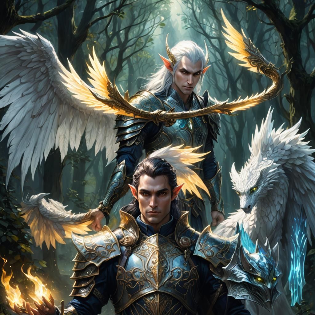 Winged Elf with Light Fury Tail in Mystic Forest