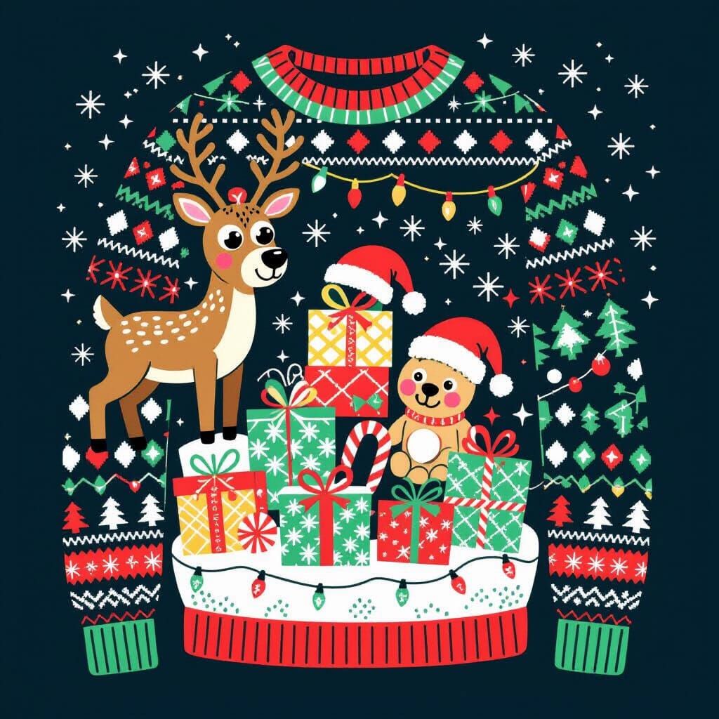 Hilariously Ugly Christmas Sweater Design with Clashing Patt...