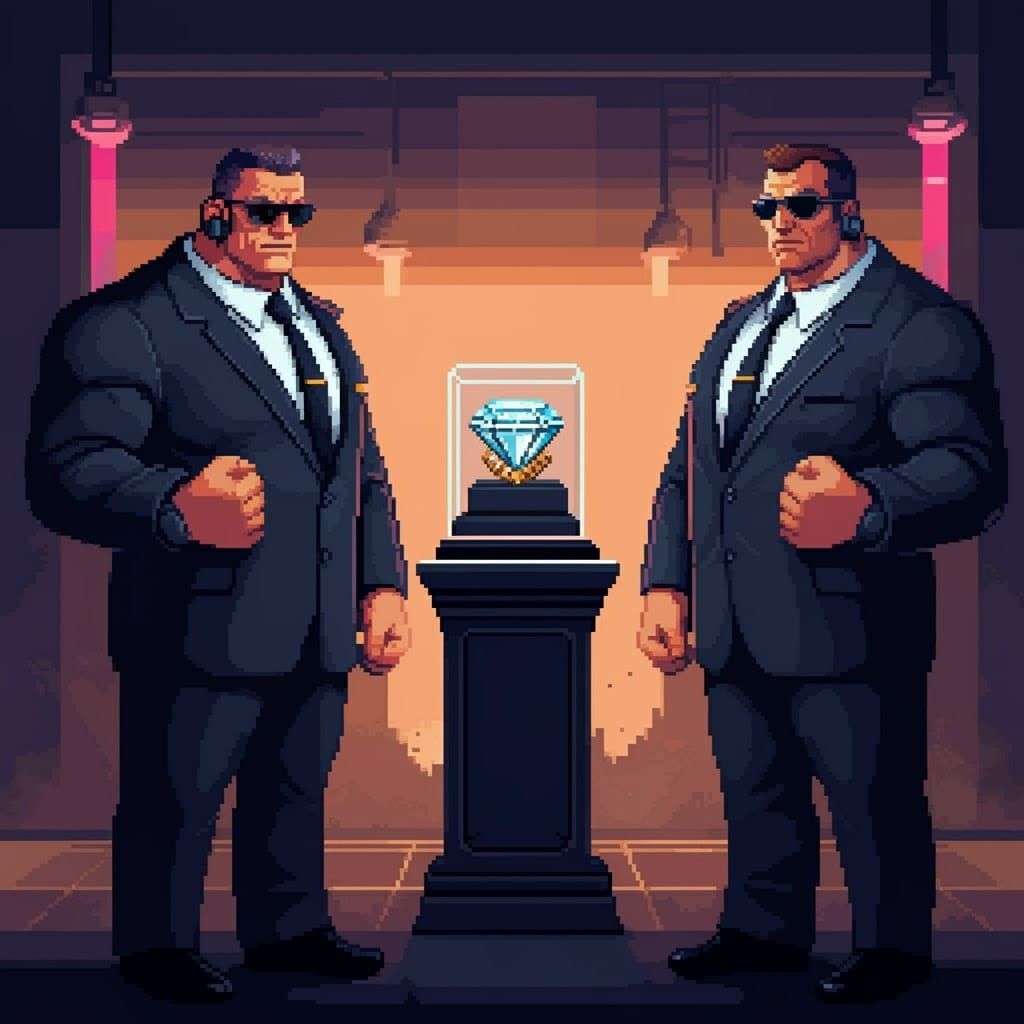 Pixel Art Security Guards Protecting Diamond Jewel