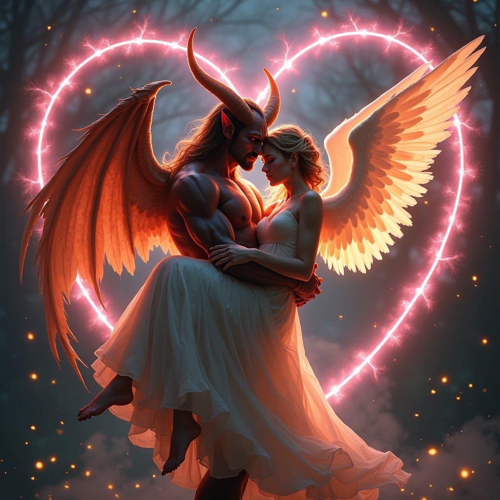 Demon's Gentle Embrace of Angel