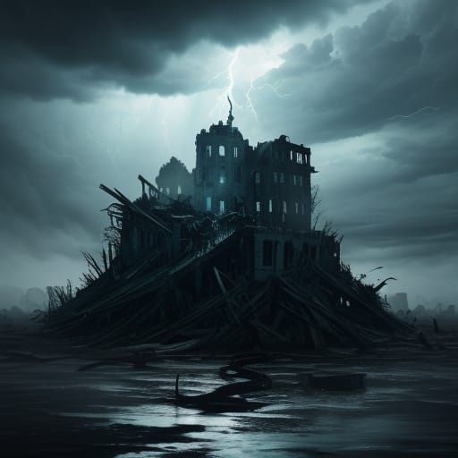 Hauntingly Realistic Flooded Town with Serpent Under Stormy ...