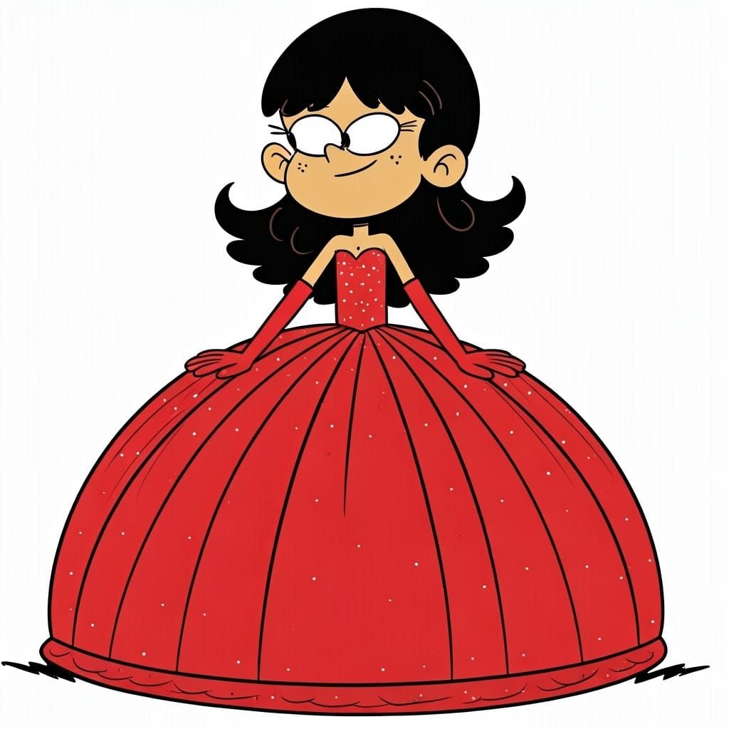 The Loud House Cartoon Style: short 12 year old tween skinny Stella Zhau with very long straight hair wearing a long lar...