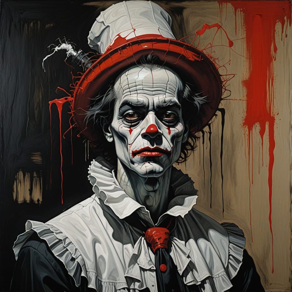 Haunting Clown Figure in Dark Chiaroscuro