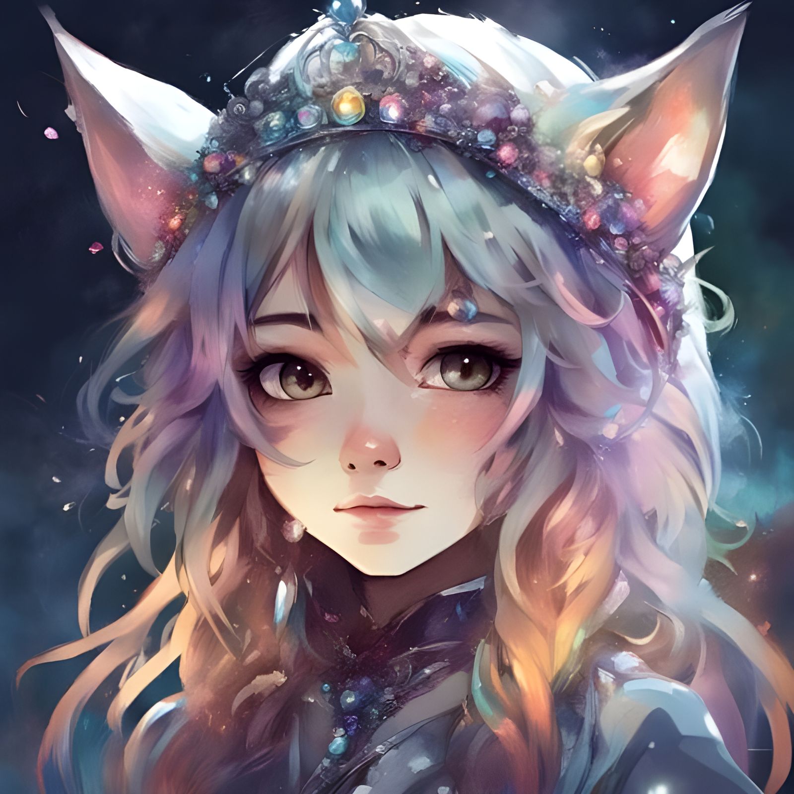 Chibi Anime Girl Portrait with Rainbow Hair