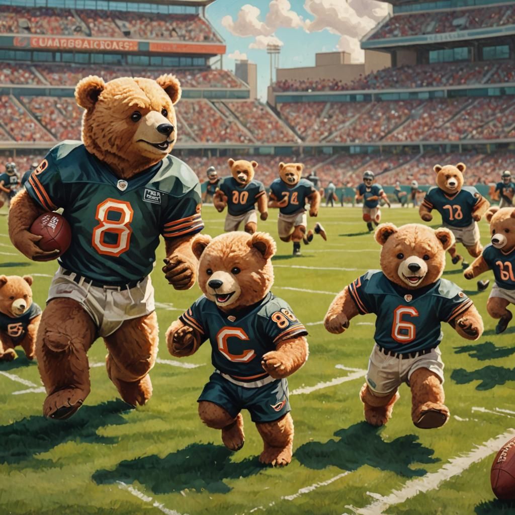 Teddy Bears Playing Football: Whimsical Illustration