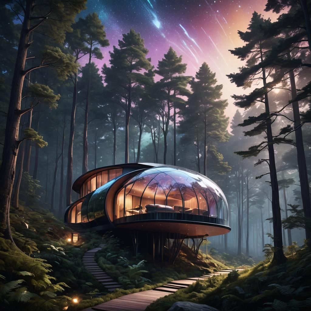 Glass Cabin in Forest, Fluid Parametric Architecture