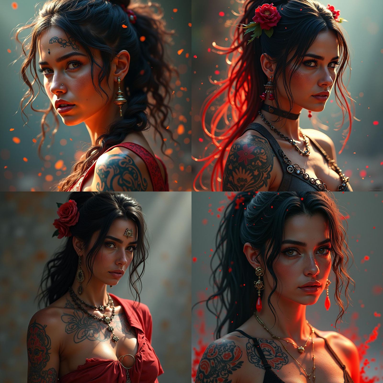 Tattooed Latina Warrior: Hyperdetailed Digital Portrait