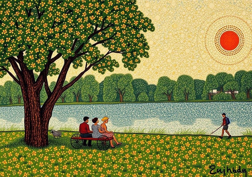La Grande Jatte in Aboriginal Dot Painting Style