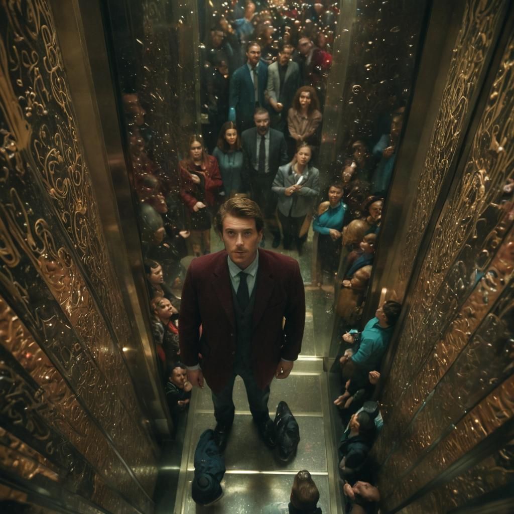 Surreal Elevator Scene in Dreamlike Colors