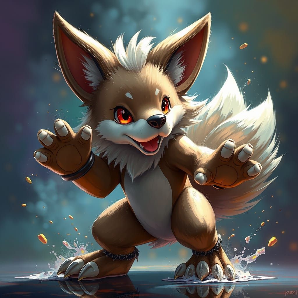 Hyperrealistic Canine Pokemon Concept Art with Intricate Det...