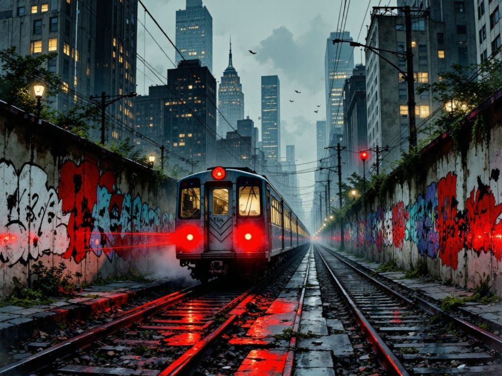 Urban Subway Train at Night