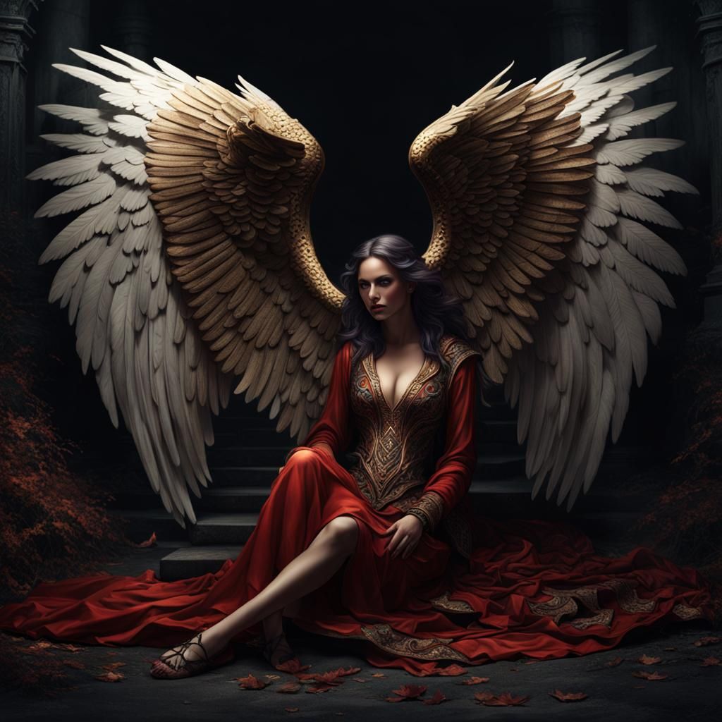 Fallen Angel with Broken Wing in Dark Fantasy Style