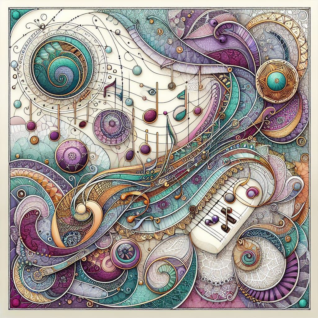 Abstract Zentangle Art with Musical Theme