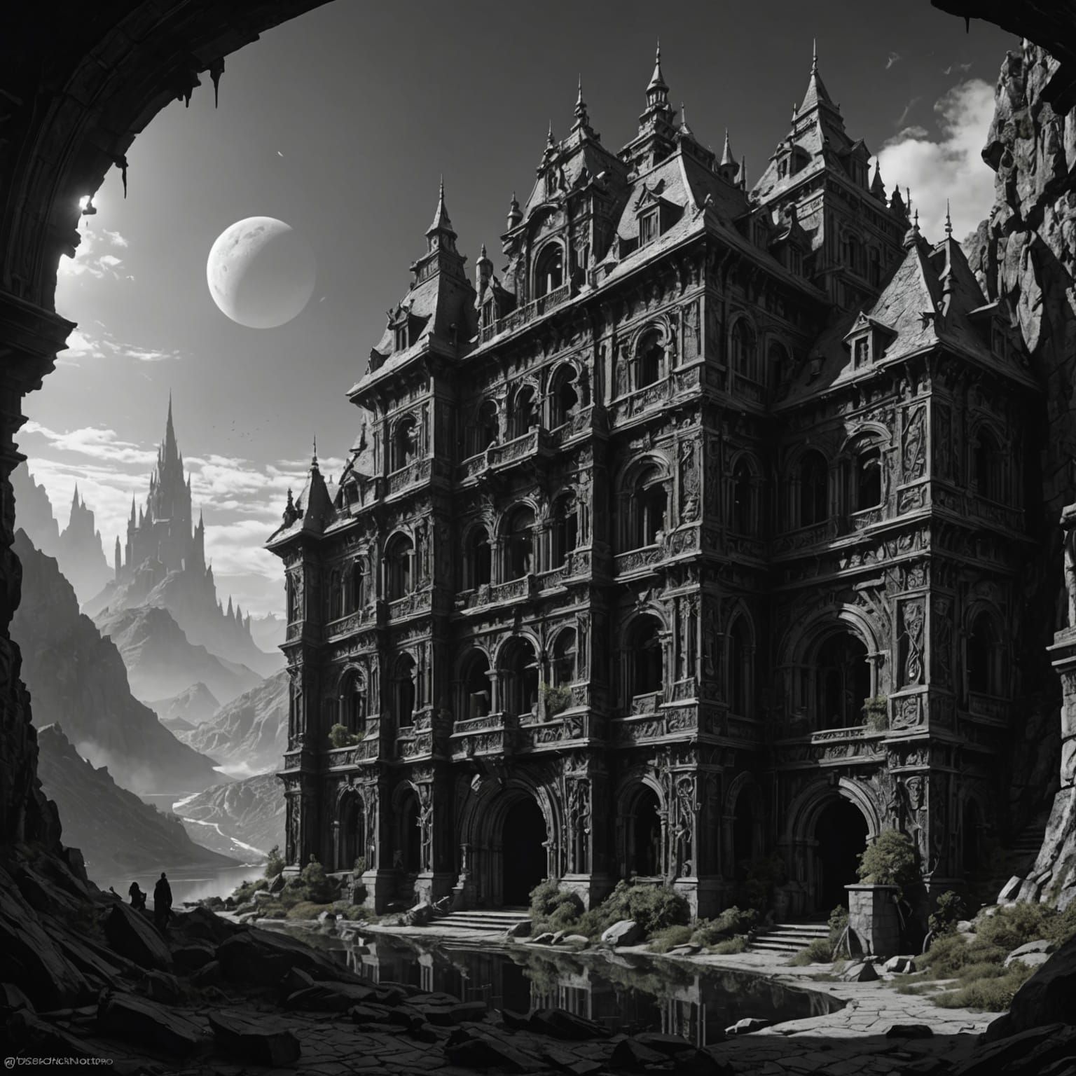 Detailed Black and White Evil Eye, Dark Fantasy Concept Art