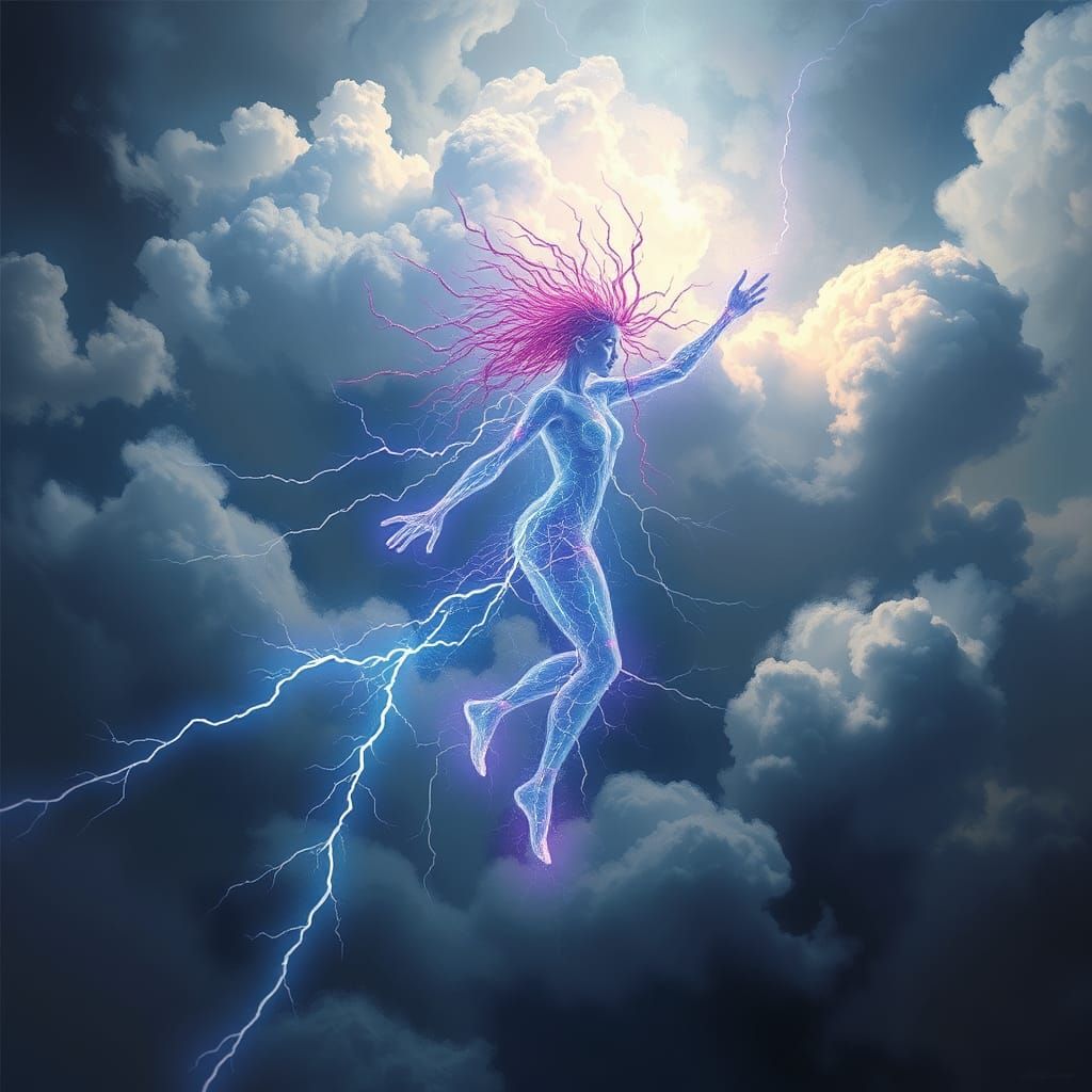 Lightning Person Dances in Storm Clouds