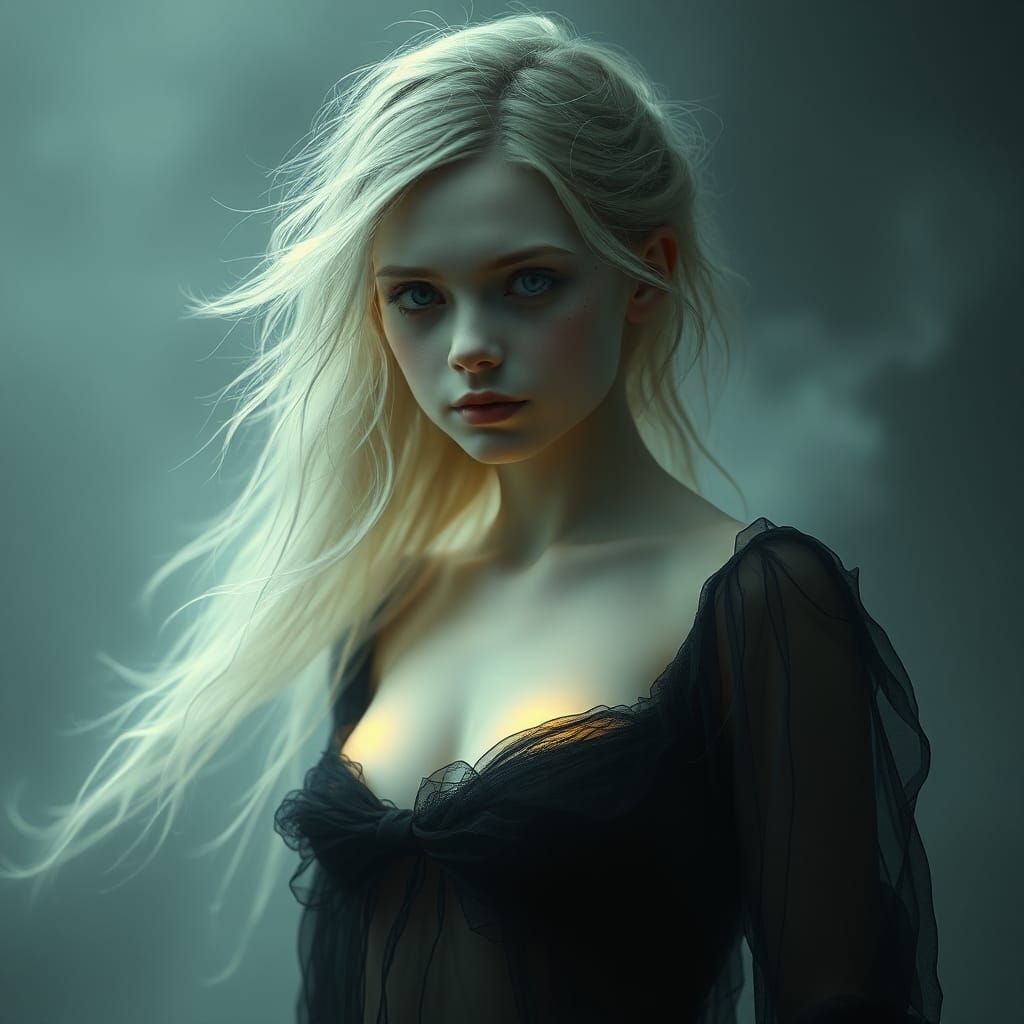 Ethereal Ghost Woman in Dark Mystical Realism Style