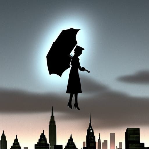 Mary Poppins Flies Over New York: 3D Digital Art