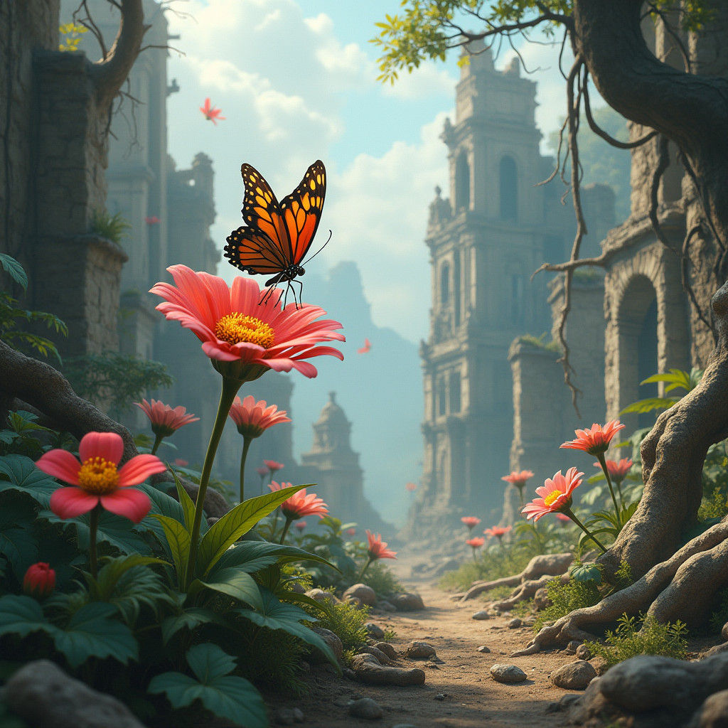 Butterfly in Dystopian Landscape: Fantasy Concept Art