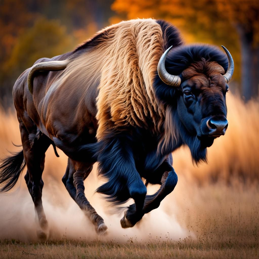 Powerful Buffalo Charging Forward: Realistic Animal Photogra...