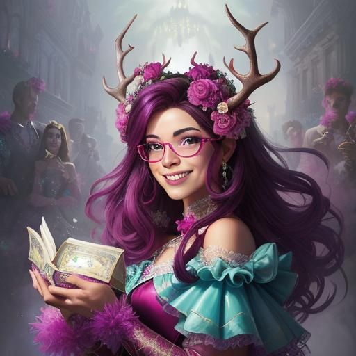Girl with Antlers in Ethereal Comic Book Style