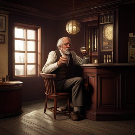Sad Old Man Drinking Whisky: Matte Painting