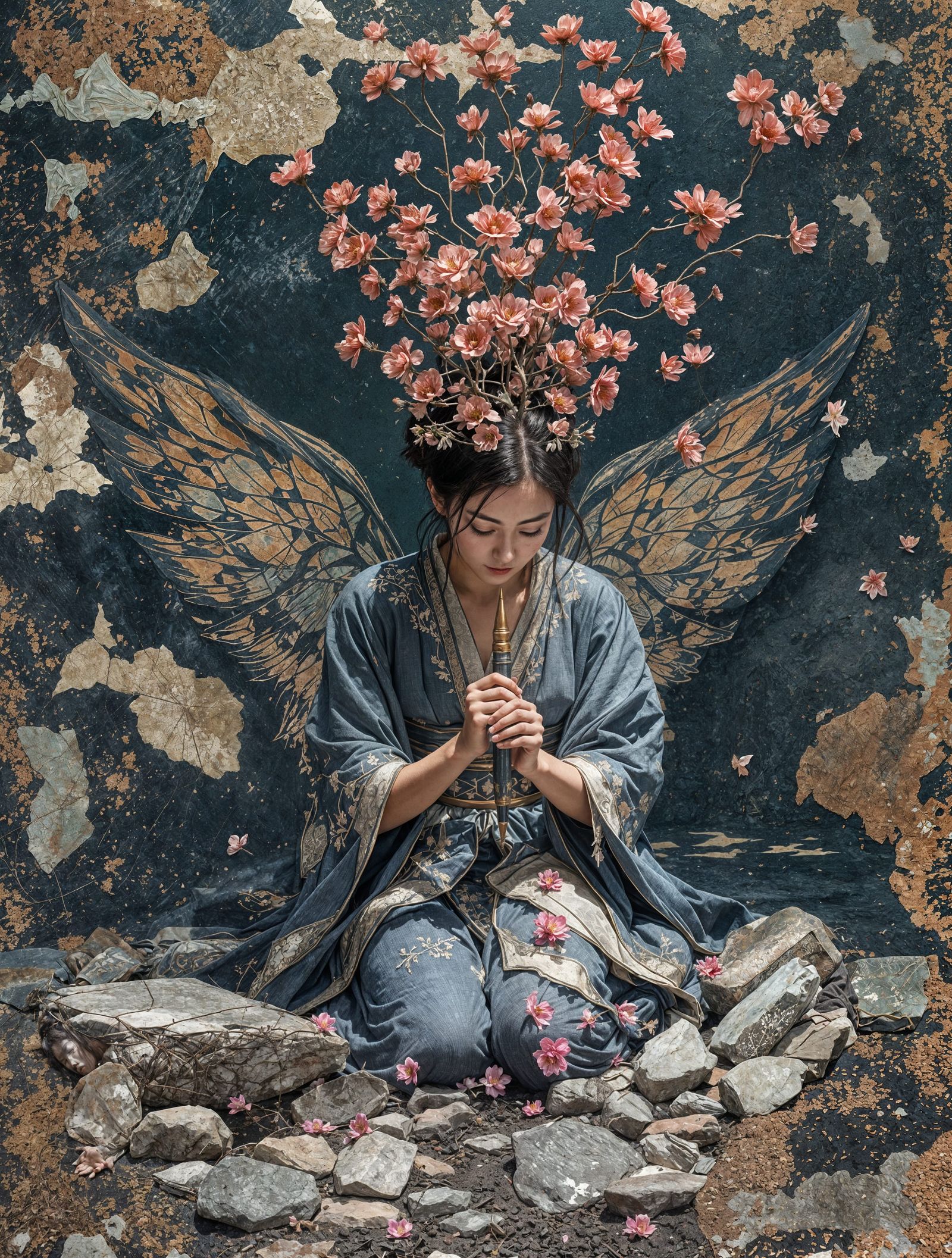 Fairy Warrior Amidst Reliquary Blooms