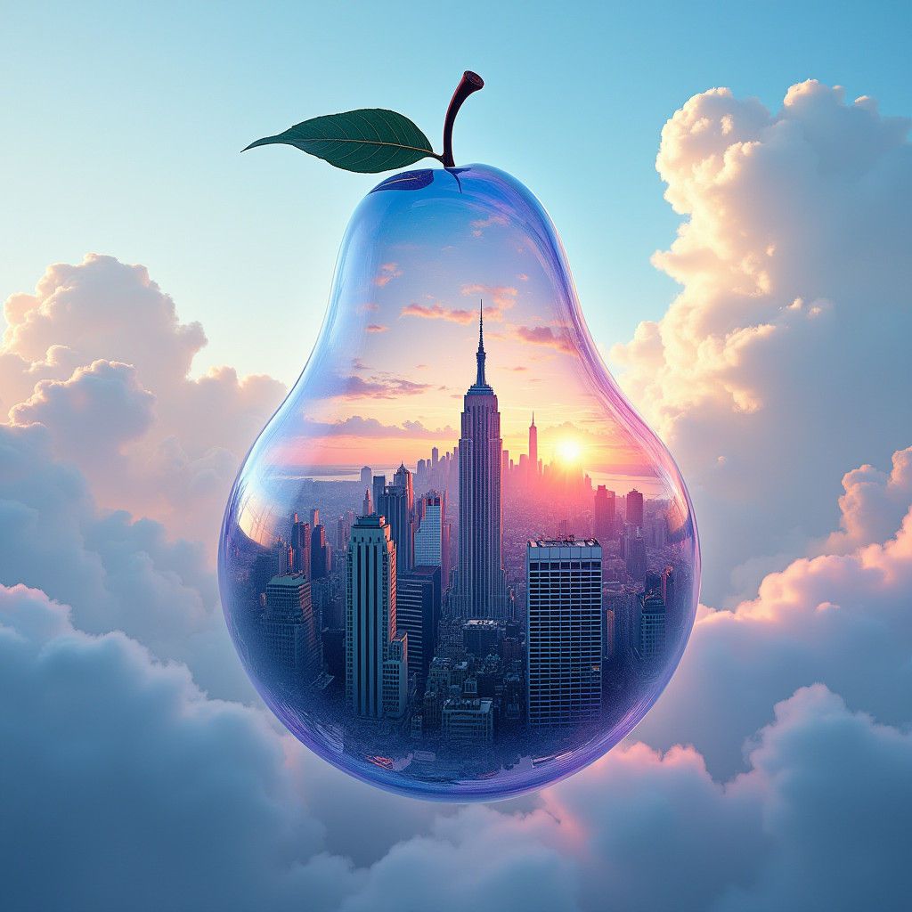NYC Skyline in Glass Pear: Surreal Matte Painting