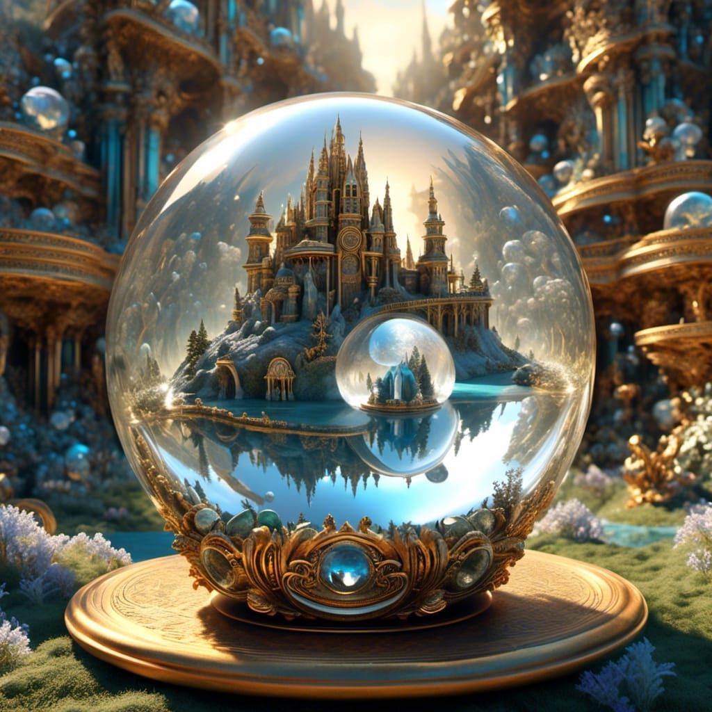 Jesus with Crystal Ball Reflecting Fantasy World