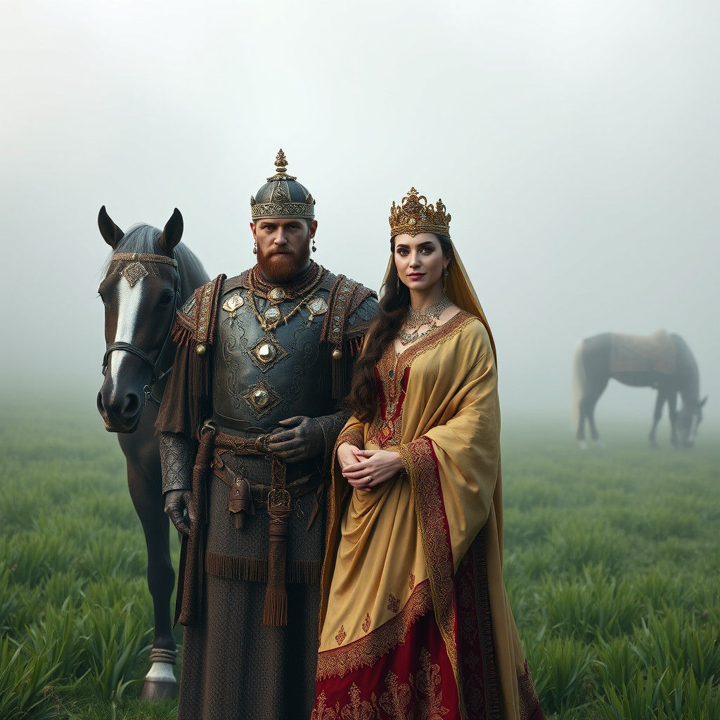 Magyar Chieftain and Wife in Dreamlike Landscape
