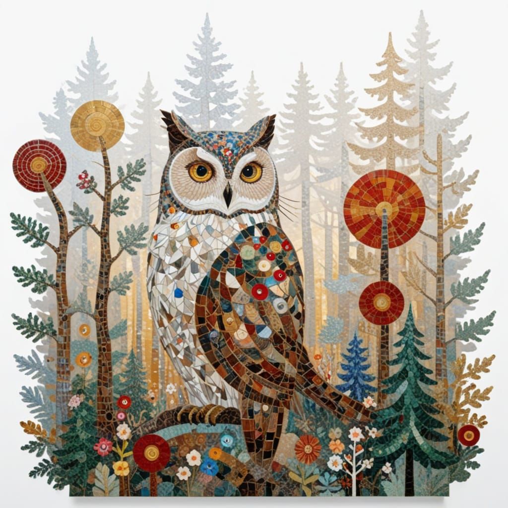 Winter Forest Dawn in Klimt & Hirst Mosaic Style