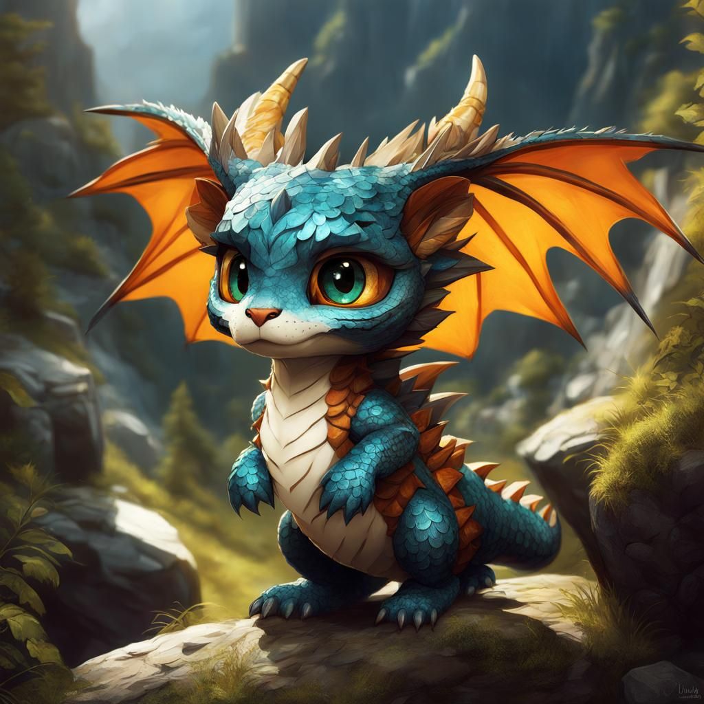 Chibi Dragon Dressed as Tiger in Mountains