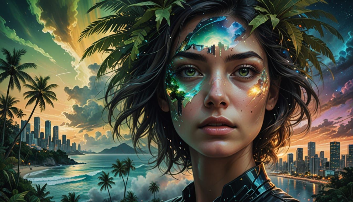 Cosmic Goddess Revealed in Abstract Face Collage