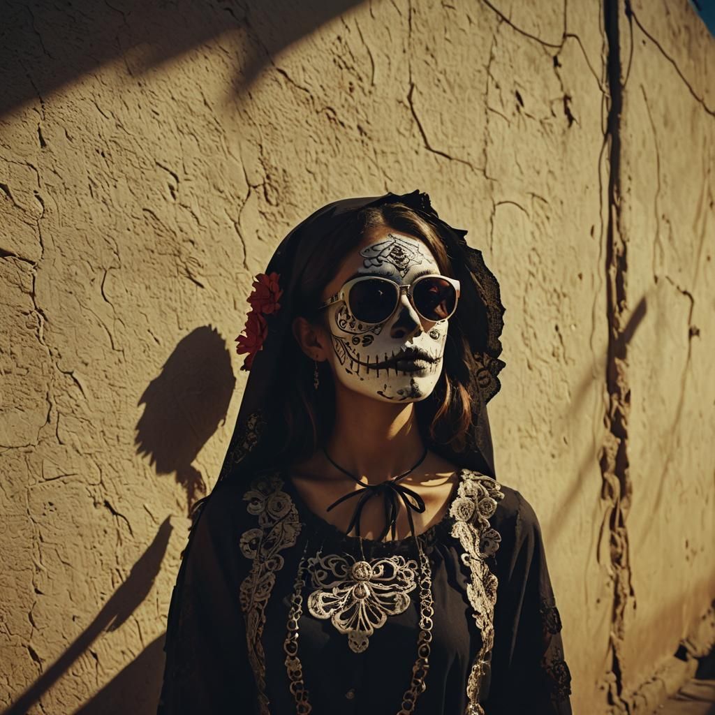 Young Woman as Catrina in Hyper-Realistic Style