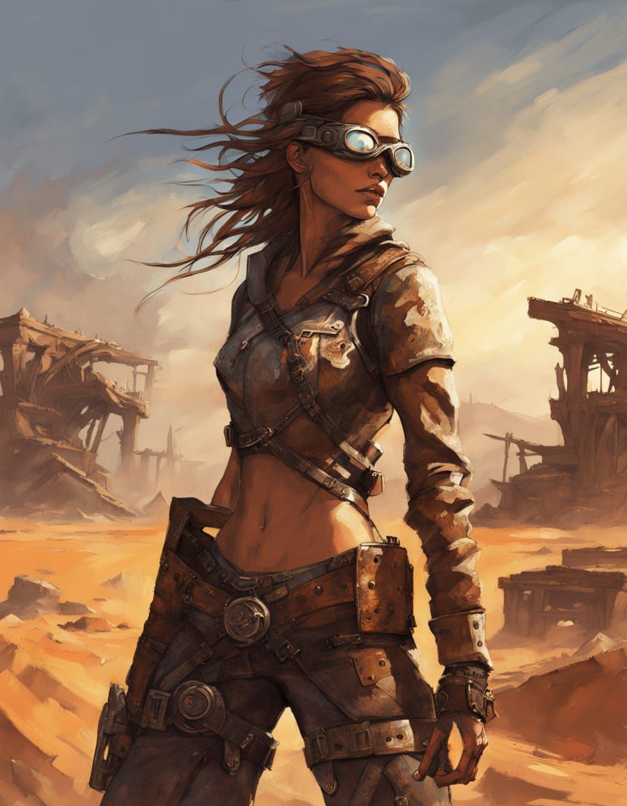 Cyberpunk Post-Apocalyptic Warrior in Wasteland