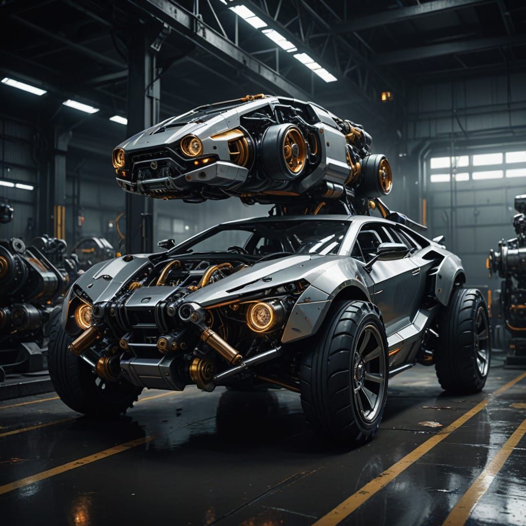 Futuristic Car on Robotic Chassis with Hydraulic Muscles