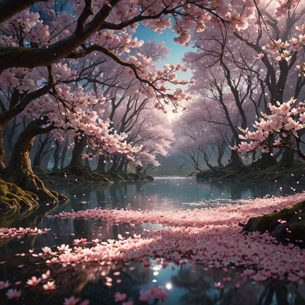 Magical Cherry Blossom Forest: Dreamlike Concept Art