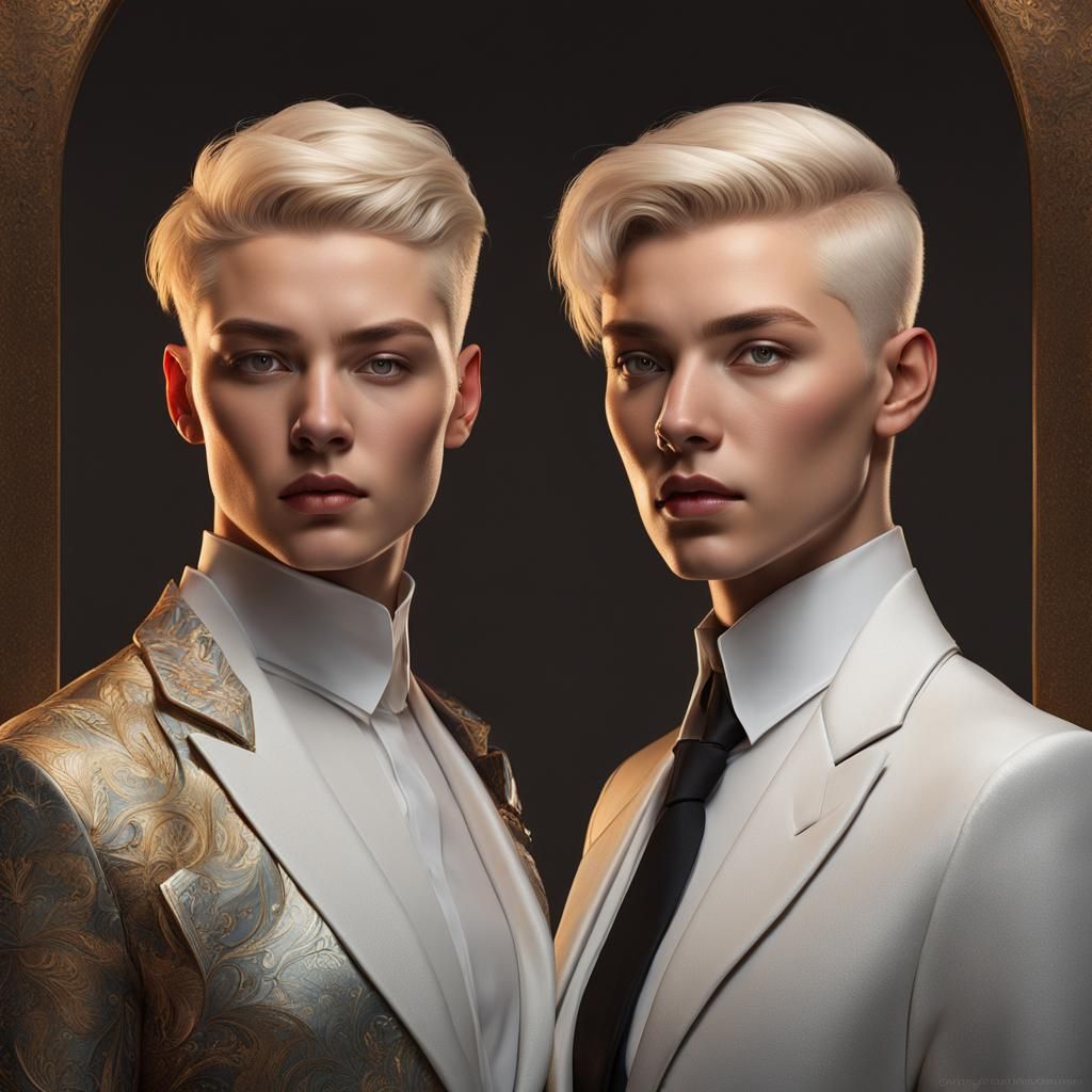 Androgynous Twins Portrait in Hyperdetailed Matte Photograph...