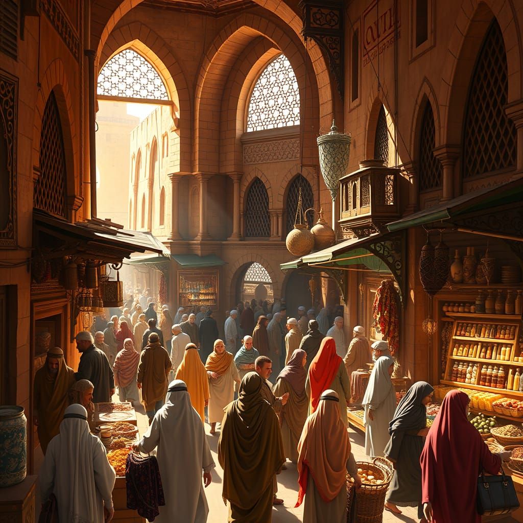 Medieval Arabian Souq in Vibrant Colors
