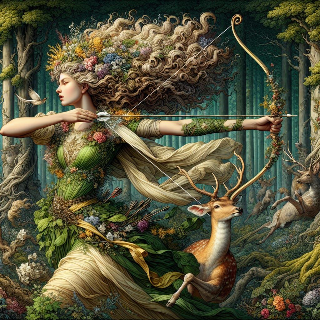 Diana, Goddess of the Hunt in Baroque Fantasy Style