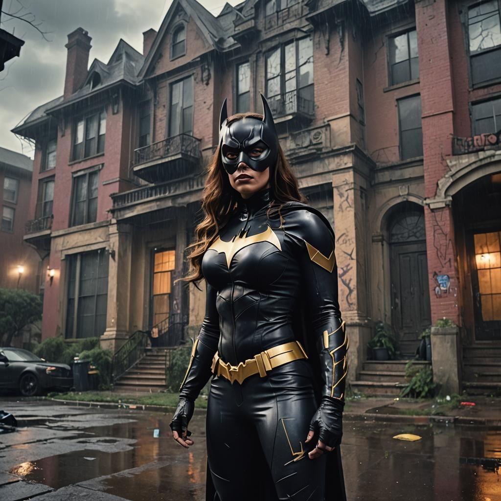 Moody Film Noir Batgirl in Decaying Mansion