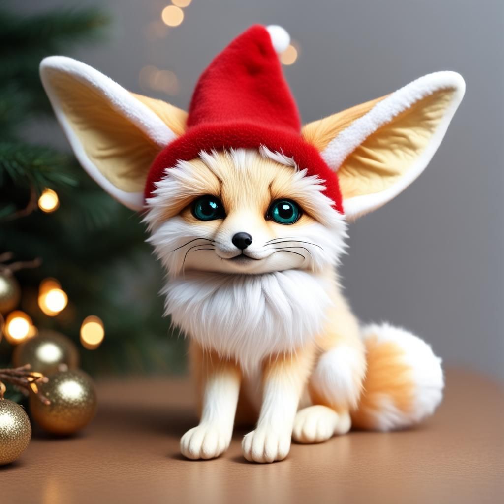 Cute Christmas Elf Fennec Fox Portrait