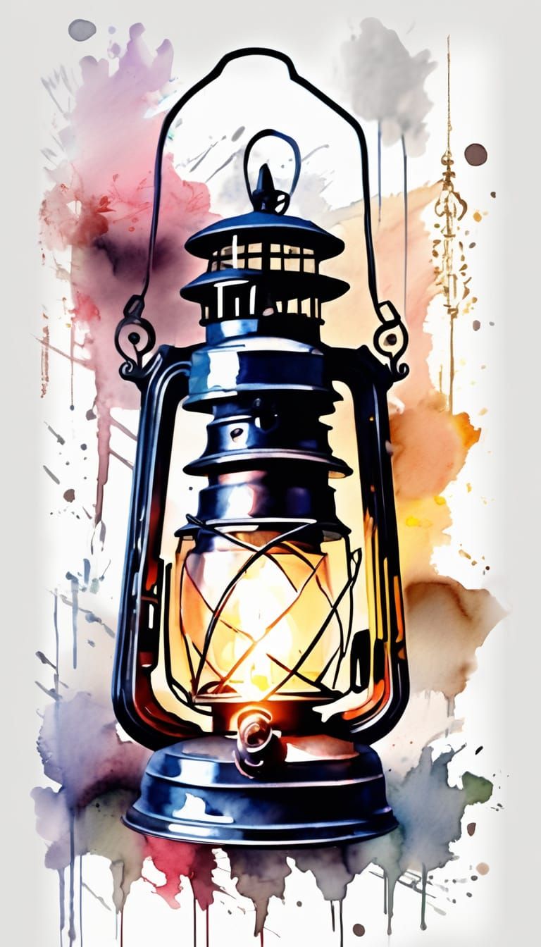 Glowing Lantern in Expressive Watercolor Style