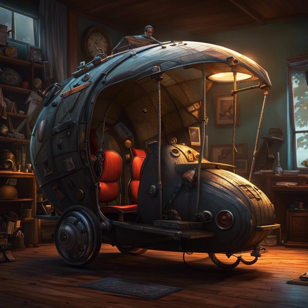 Fantastic One-Wheeled Car with Wings, Detailed Digital Art