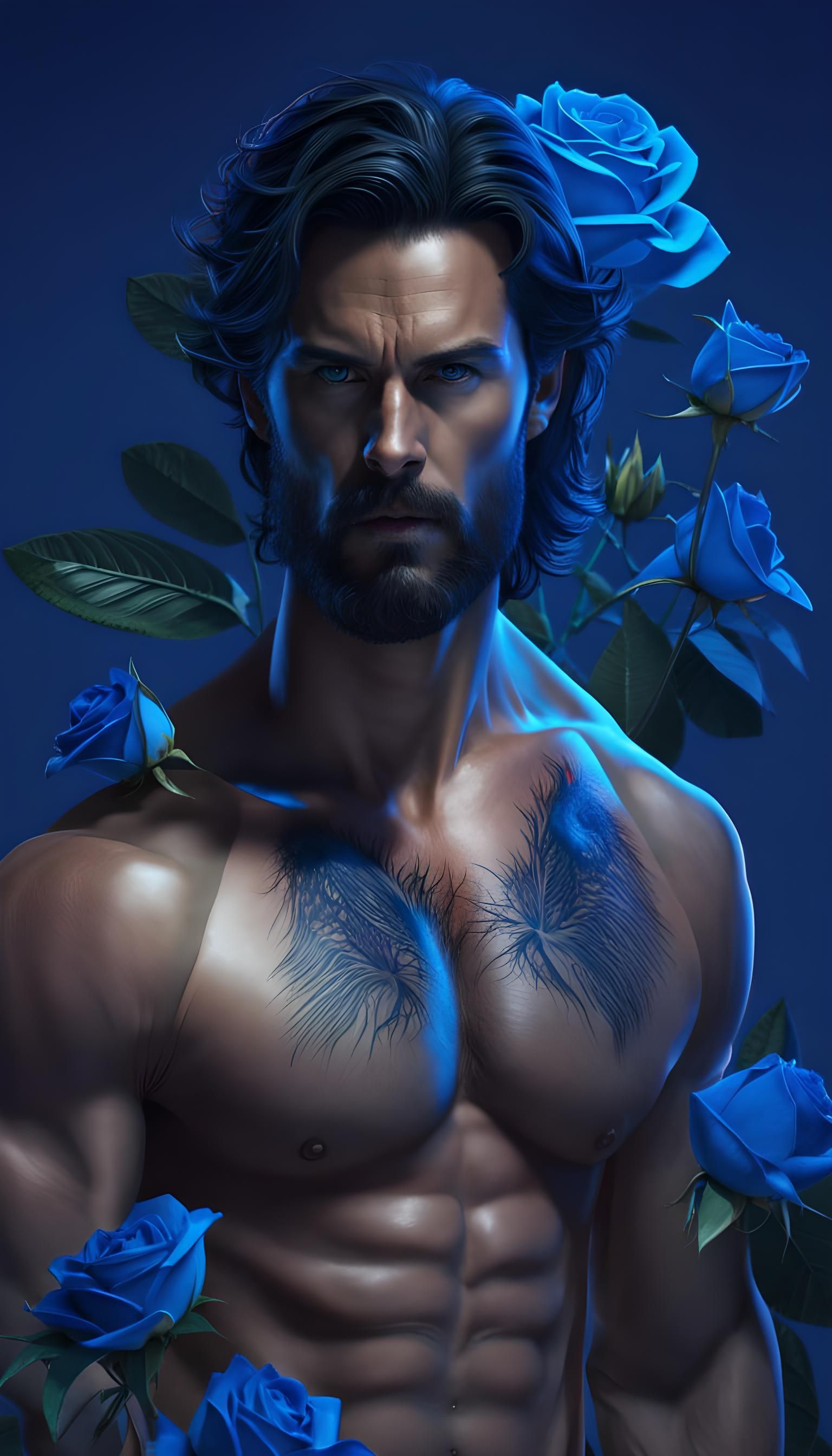 Man with Rose: Hyperrealistic Digital Portrait