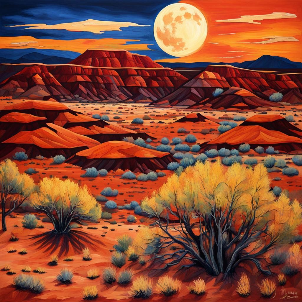 Harvest Moon Over Painted Desert: Abstract Art