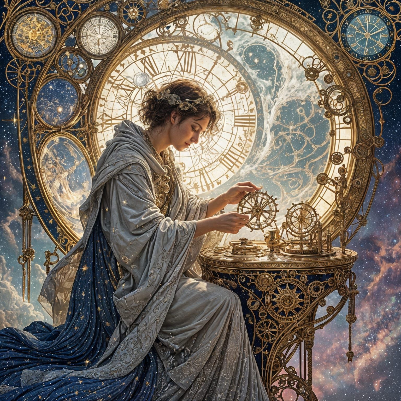 Celestial Clockmaker in Art Nouveau Workshop