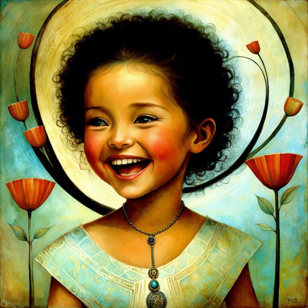 Laughing Girl in Symbolist Portrait Style